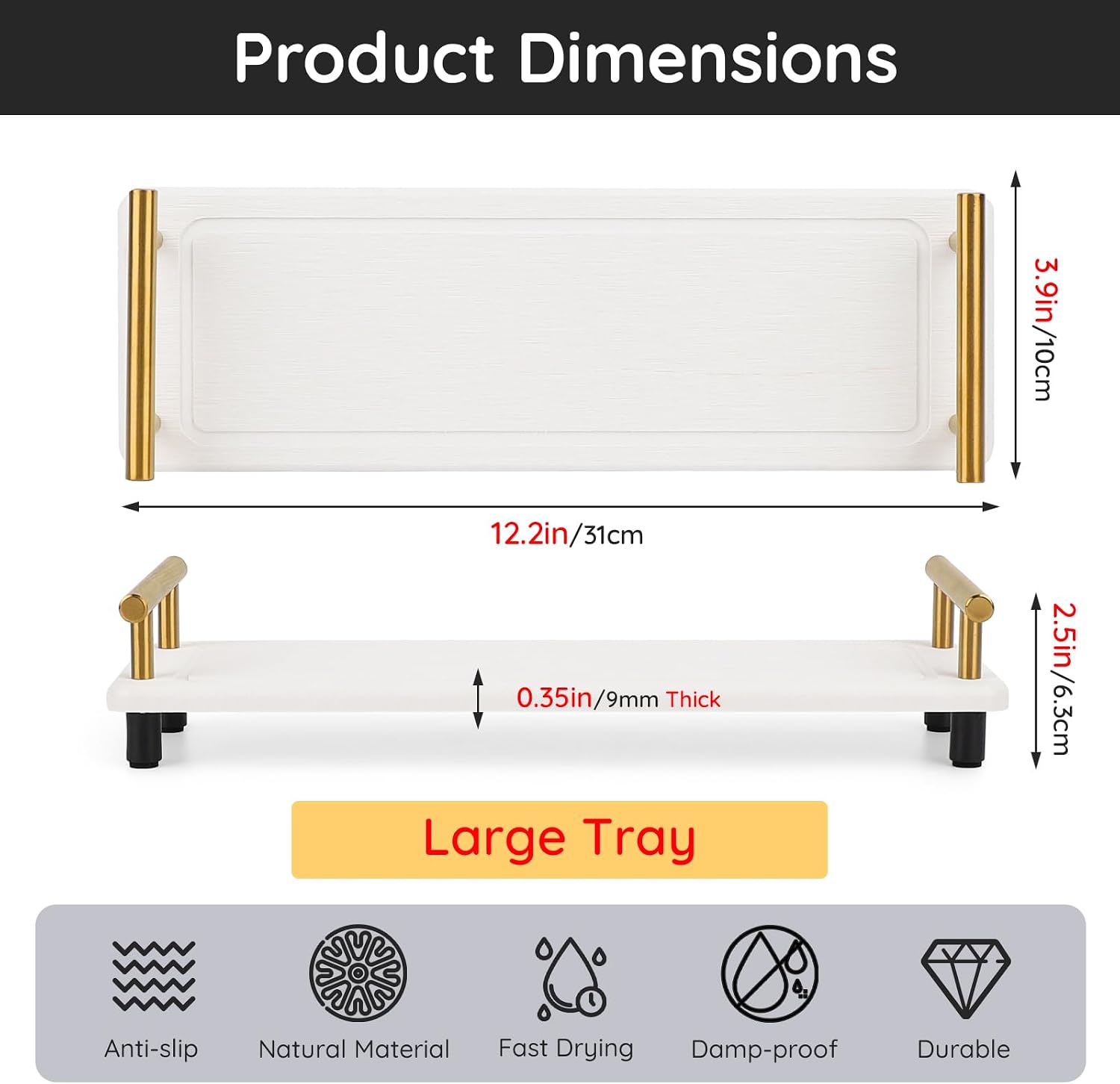 Stone Drying Tray / White-gold / 12.2 x 3.9 x 2.5