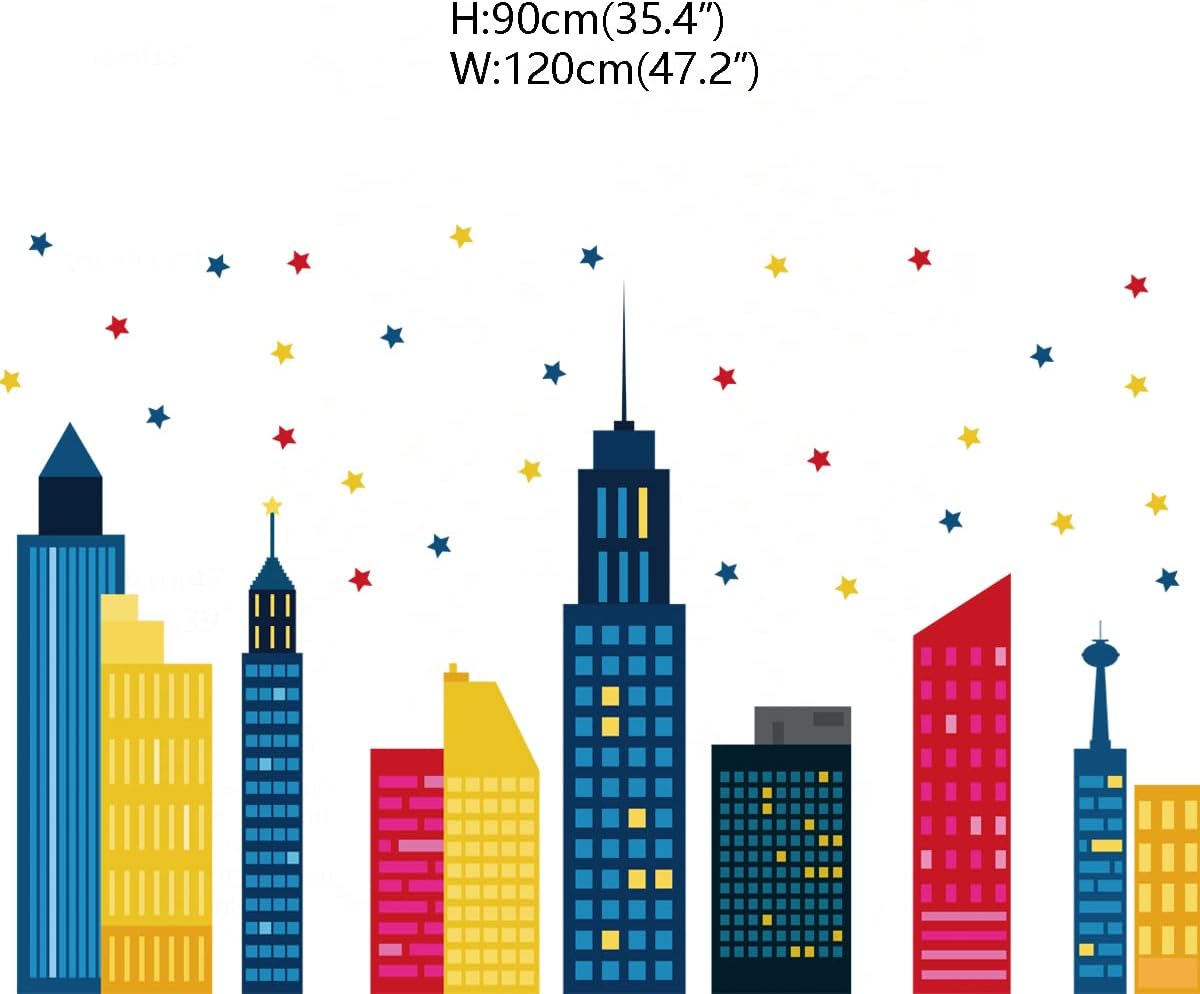 Colorful City Skyline Wall Stickers Building Silhouettes Stars Wall Decals
