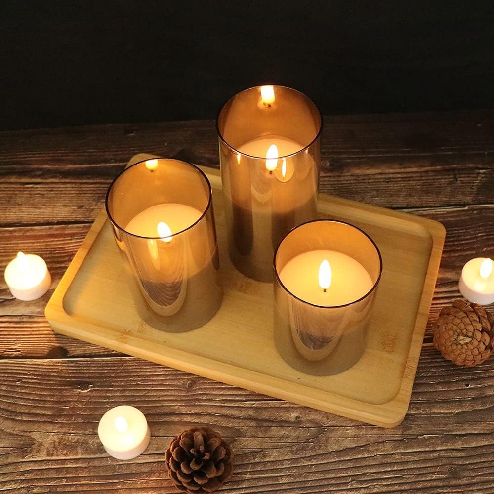 GenSwin Glass Rechargeable Flameless Candles Remote Battery Operated, Black | LED Pillar Candles, Long Lasting Real Wax