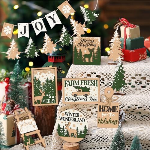 Funnymoom 17 Pcs Christmas Tiered Tray Decor Set Winter Tray Decorations