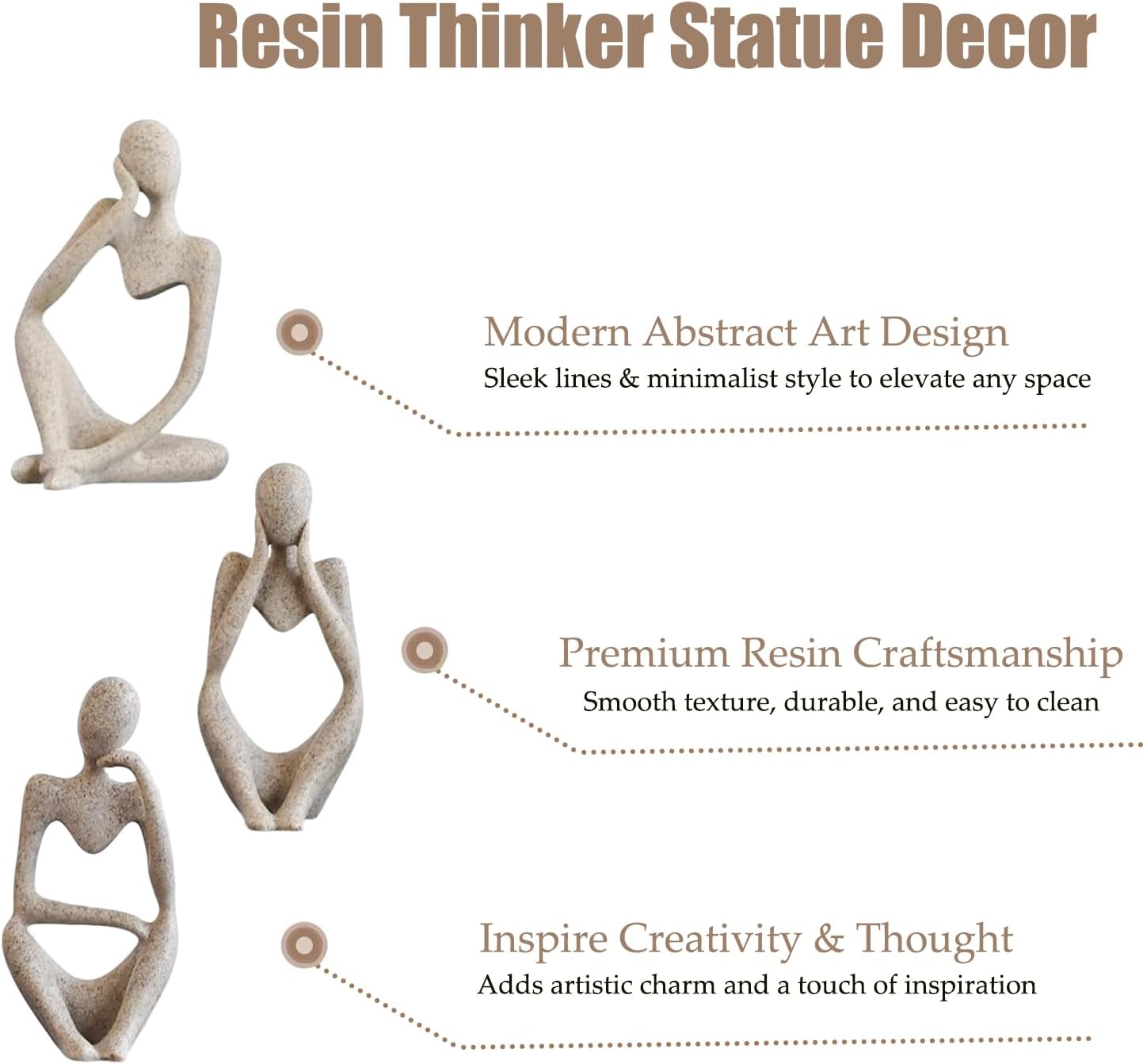 Thinker Statue Abstract Art Thinker Figurines Home Decor / Beige / Set of 3