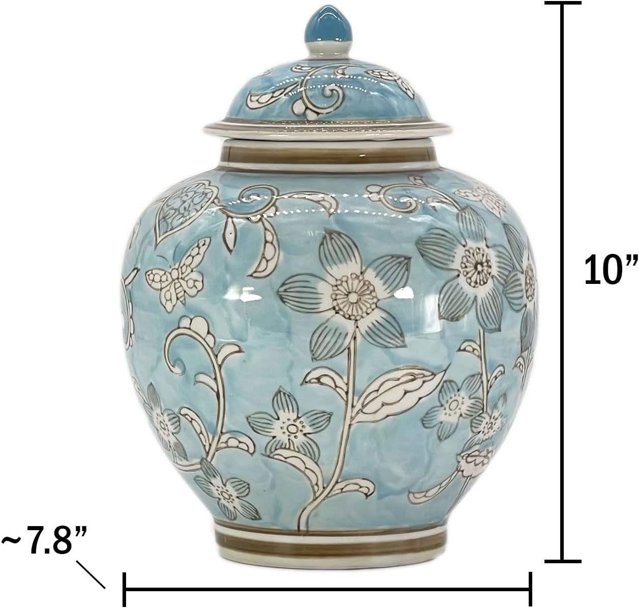 Ginger Jar / Light Blue and White Floral Chinoiserie Ginger Jar 10 / Light Blue & White