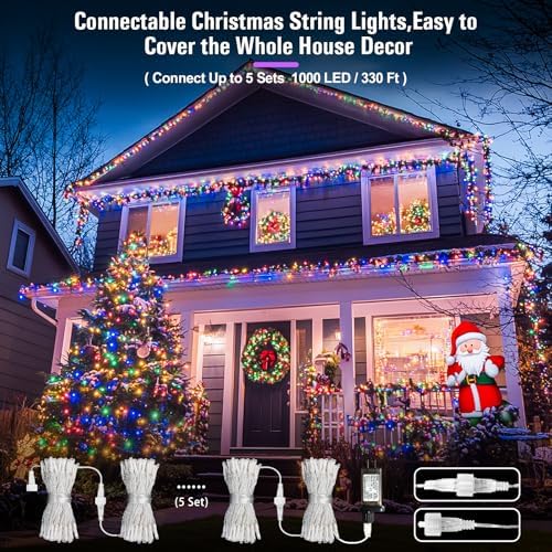 JMEXSUSS 200 LED Multicolor Christmas Tree Lights Outdoor Indoor Clear Wire