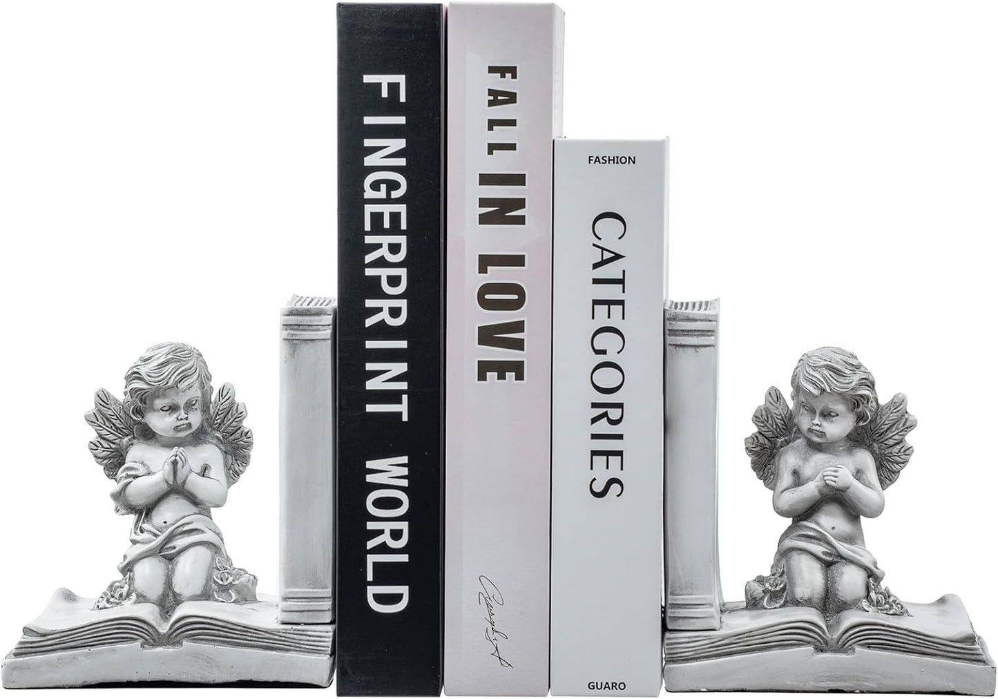 Vintage Bookends / Angel and Book Design / White / Set of 2
