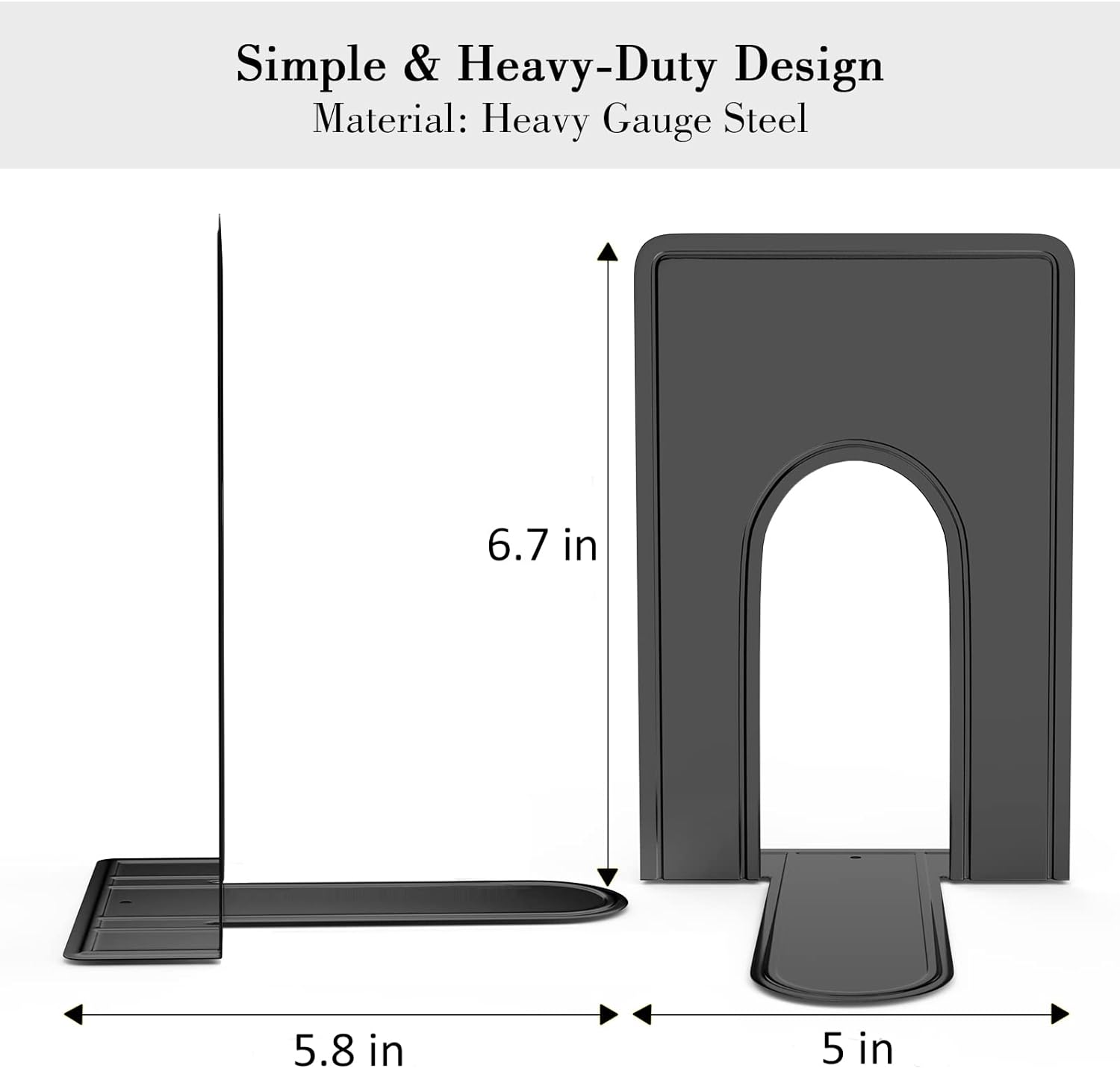 Book End Supports Heavy Duty Metal Bookend Support / Black / 2 Pairs/ / Set of 4