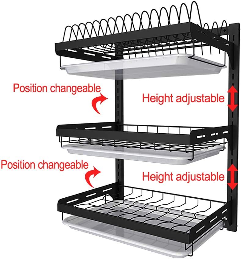 junyuan Hanging Dish Drying Rack Wall Mount,Dish Racks Drainer,3 Tier Kitchen Plate Organizer Storage Shelf with Drain