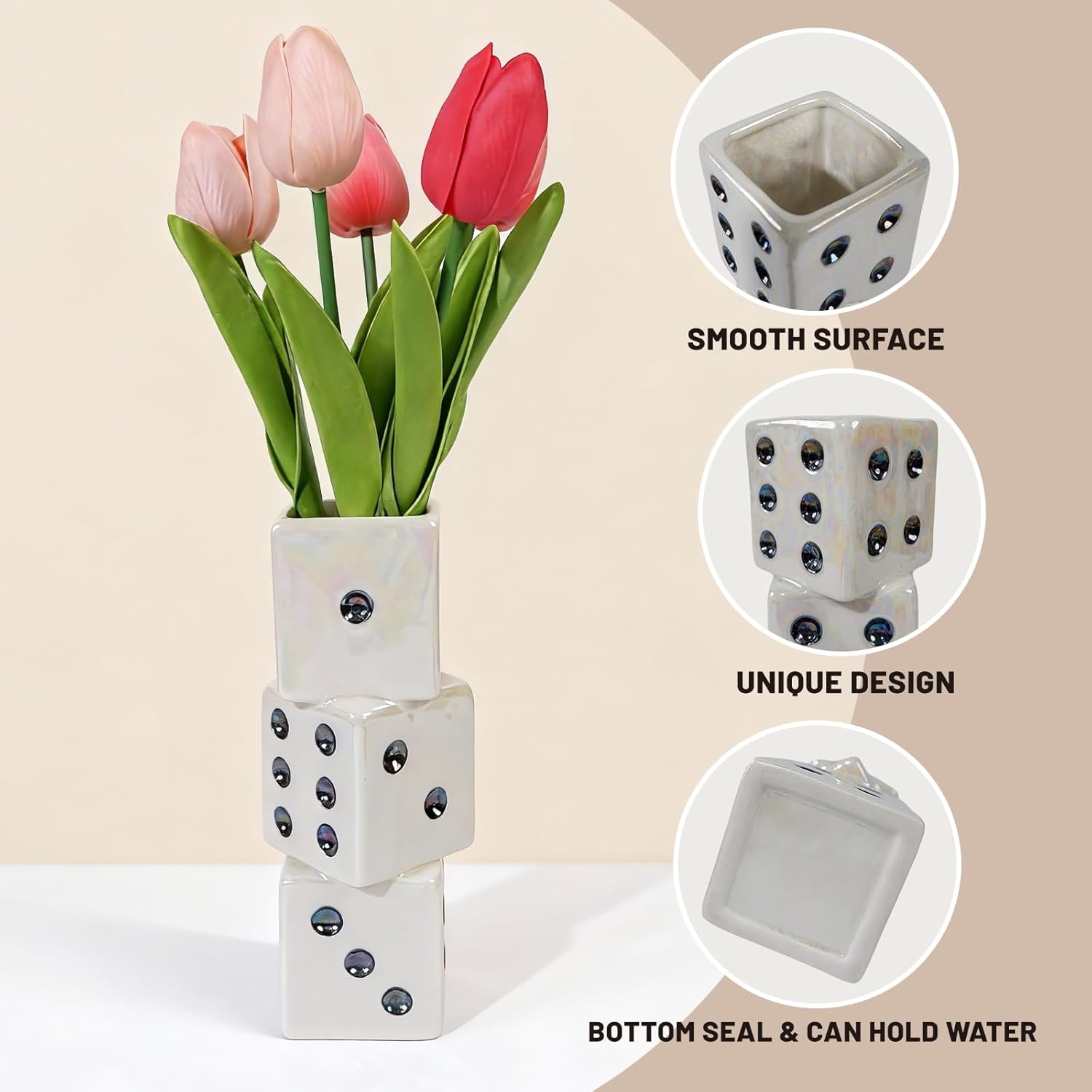 Modern Ceramic Dice Vase / White Dice Vase