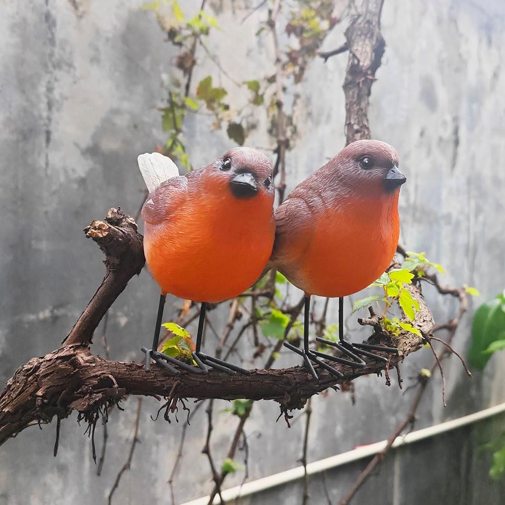 Robin Bird Metal Handmade Craft Statues Figures Decor Accents Living Room Tabletop Mantel / Set of 2