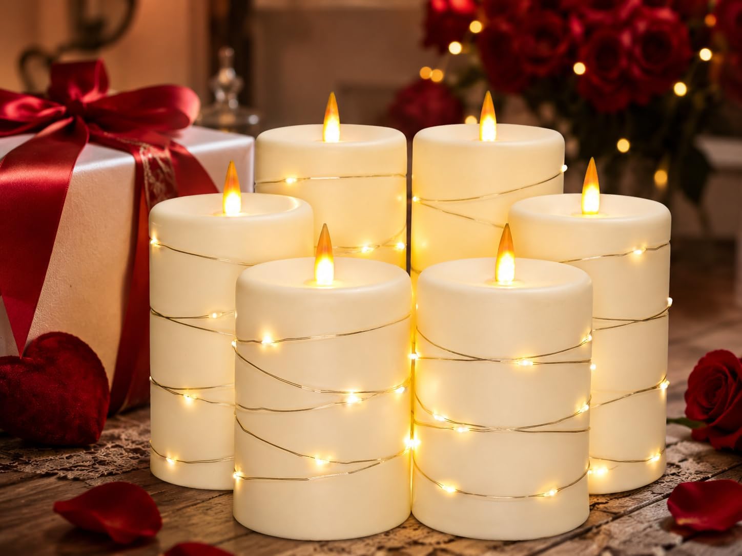 Upinmz 6 Pack Flameless LED Pillar Candles, Battery Operated Flickering Plastic Candles with Remote & Timer, Set for