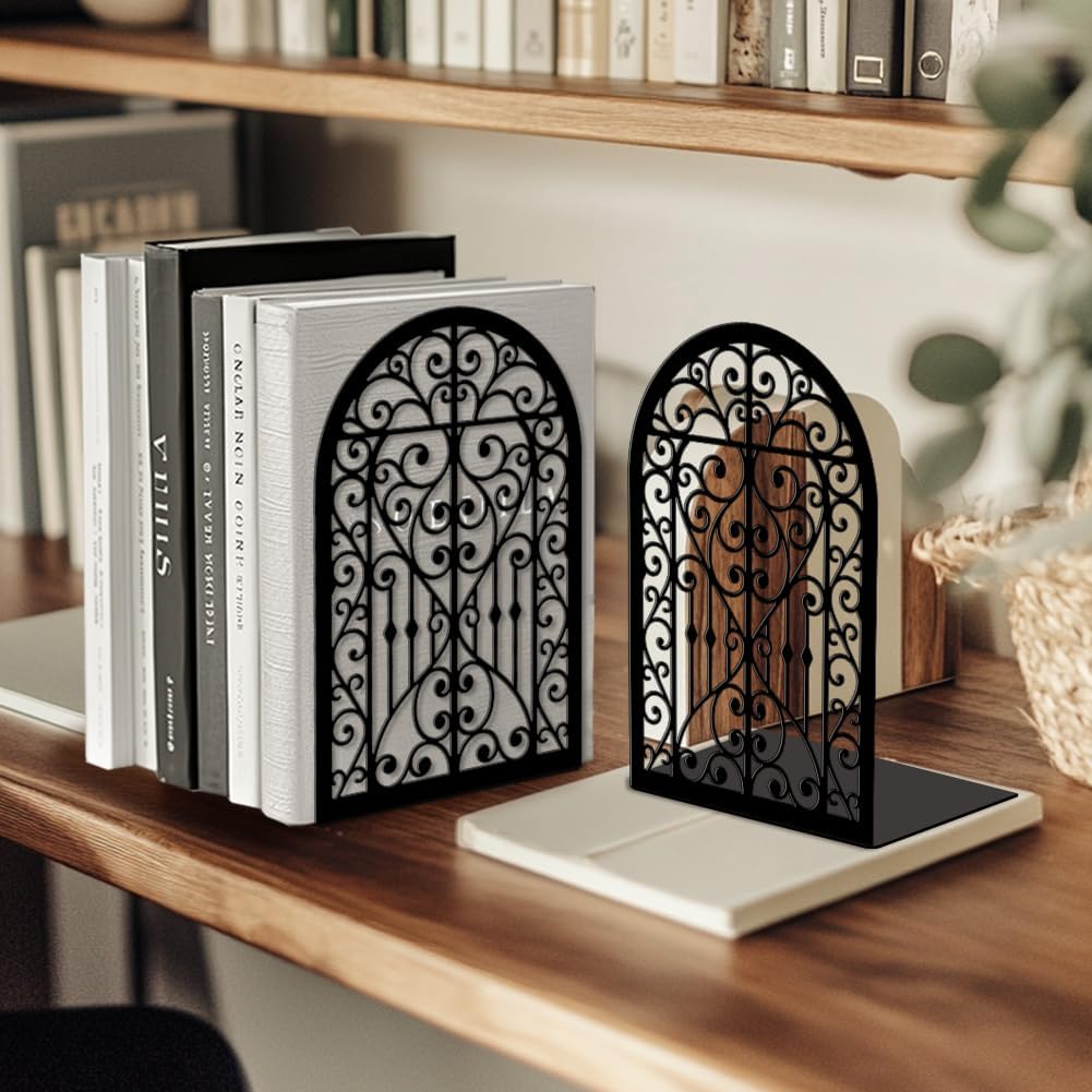 Metal Bookends / Modern Decorative Heavy Duty Study Book Ends Stoppers / Baroque Style Windows