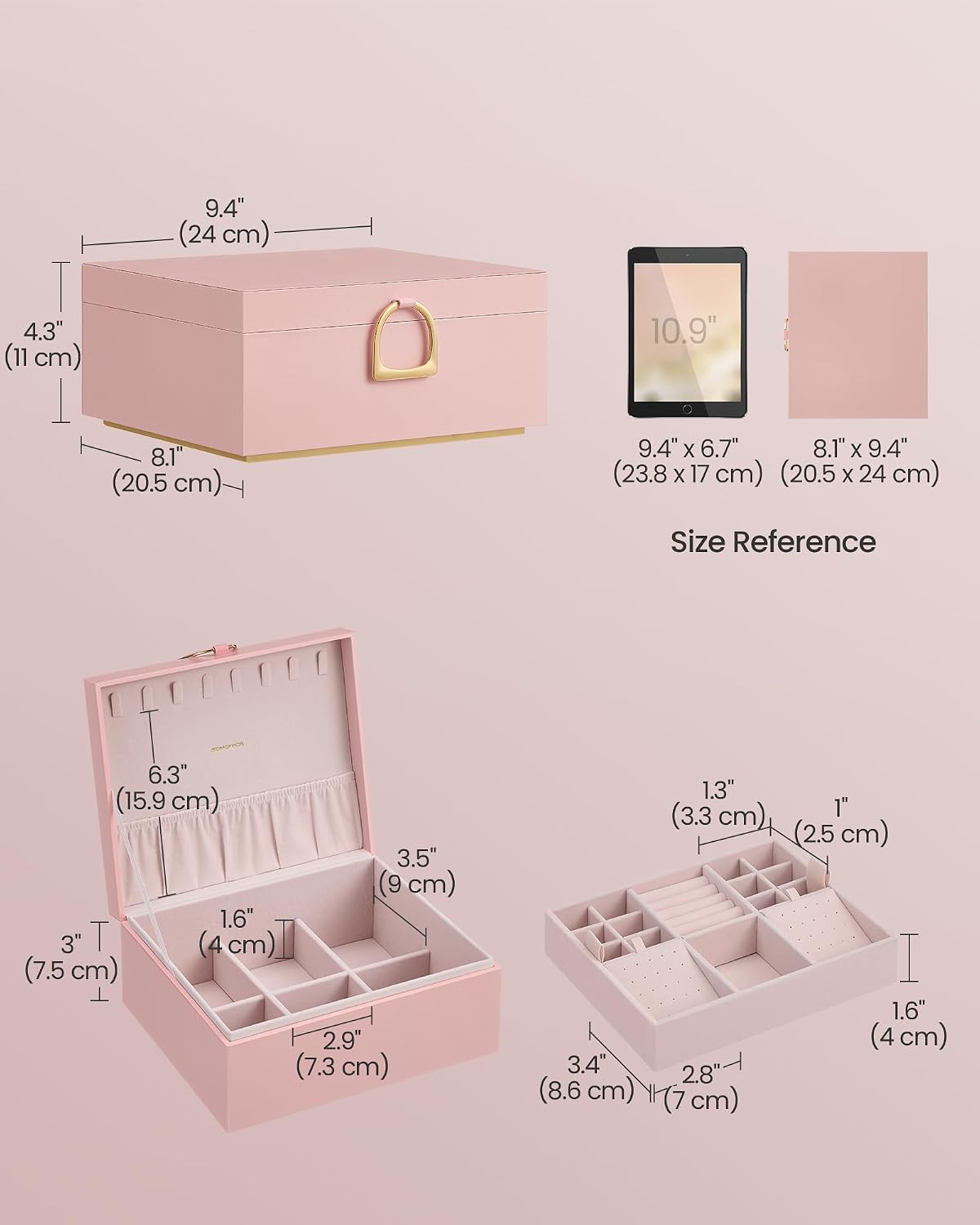 Jewelry Organizer / Removable Jewelry Tray / Jelly Pink