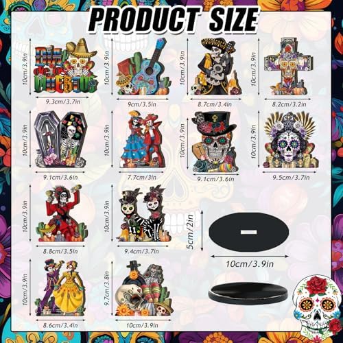 Wesiti 12 Pcs Dia De Los Muertos Table Decorations Wooden Sugar Skull Decor