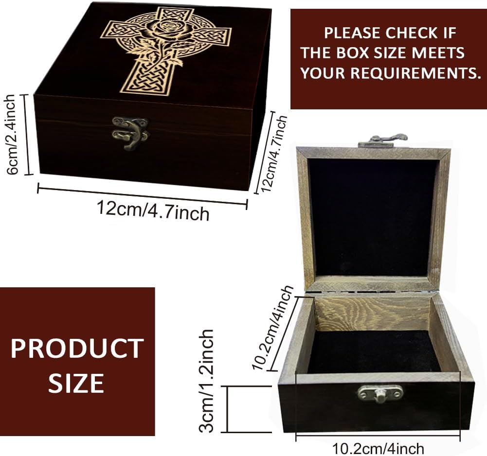 1 Pc Wooden Keepsake Storage Box / Knot Cross Rose
