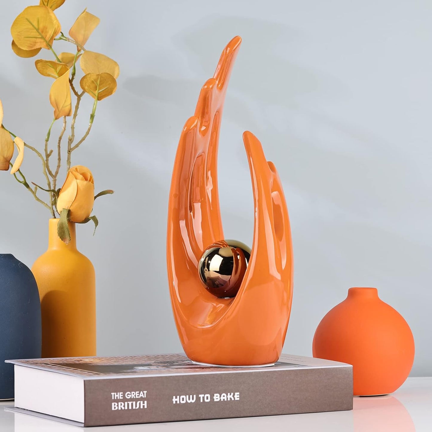 Gold Art Ceramic Statues / Orange / Big