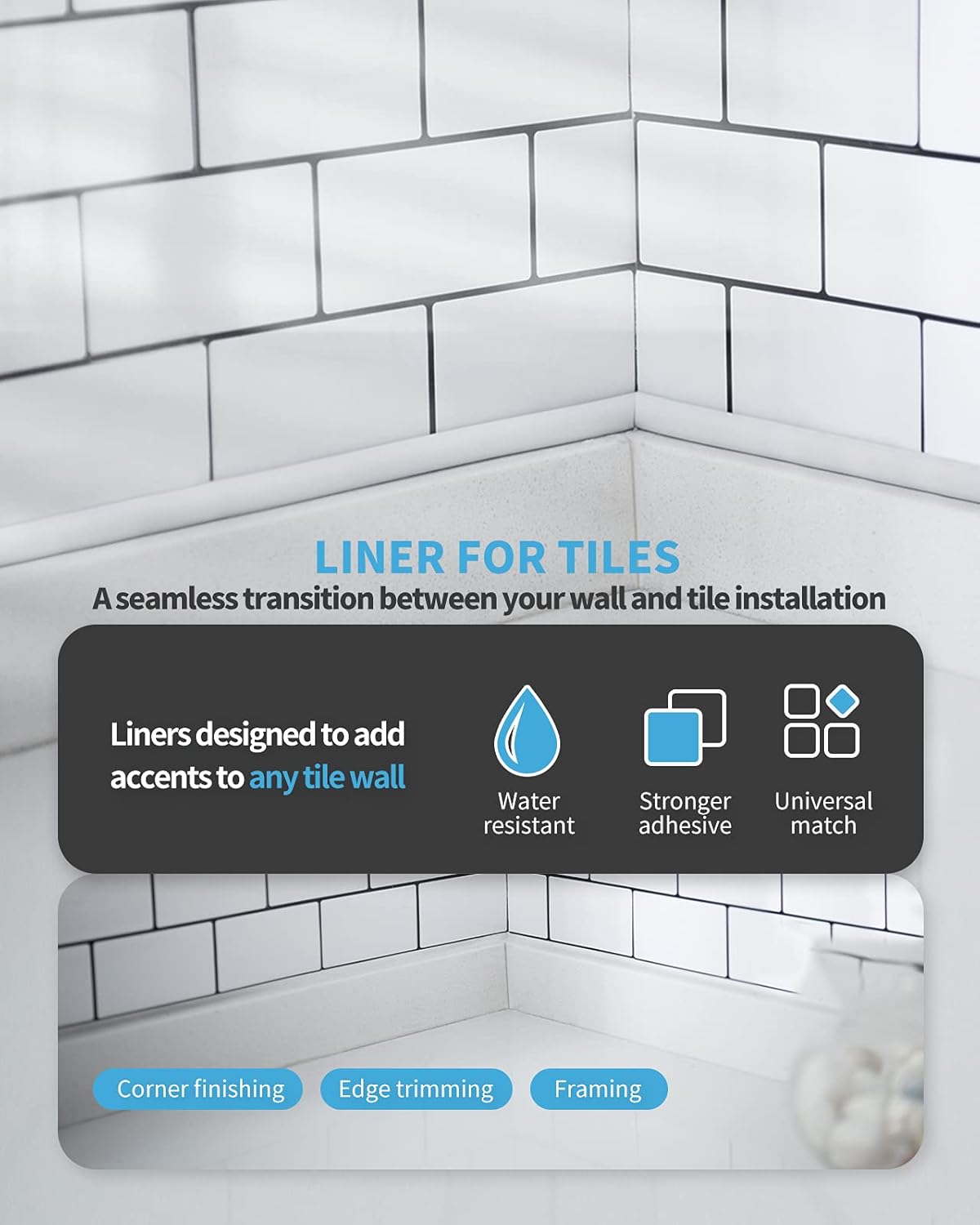 Peel and Stick Trim for Backsplash Tile Edge / 25 Feet / White / 25 ft