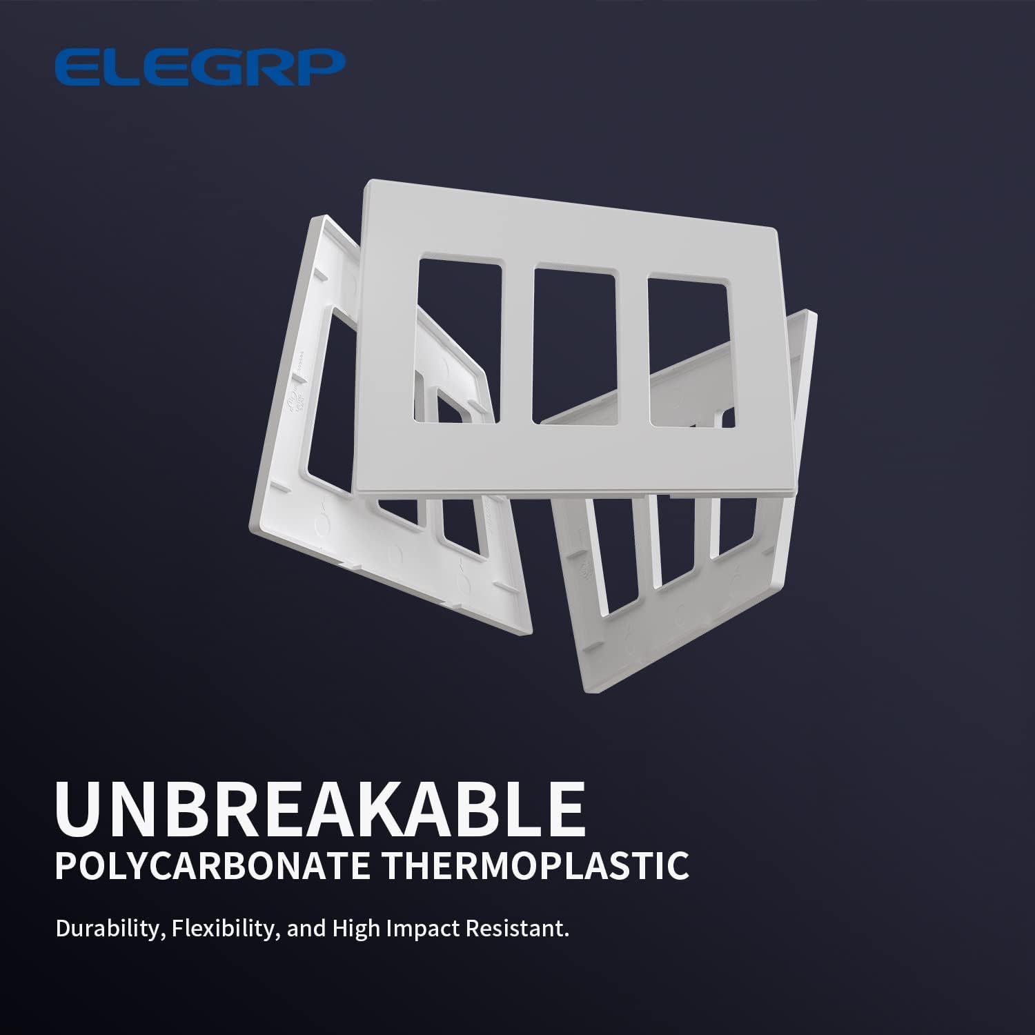 ELEGRP 3-Gang Screwless Decorative Wall Plates, Mid-Size Unbreakable Thermoplastic Faceplate Cover for Decorator