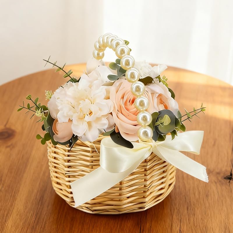 Wicker Rattan Flower Girl Basket / Natural One Piece