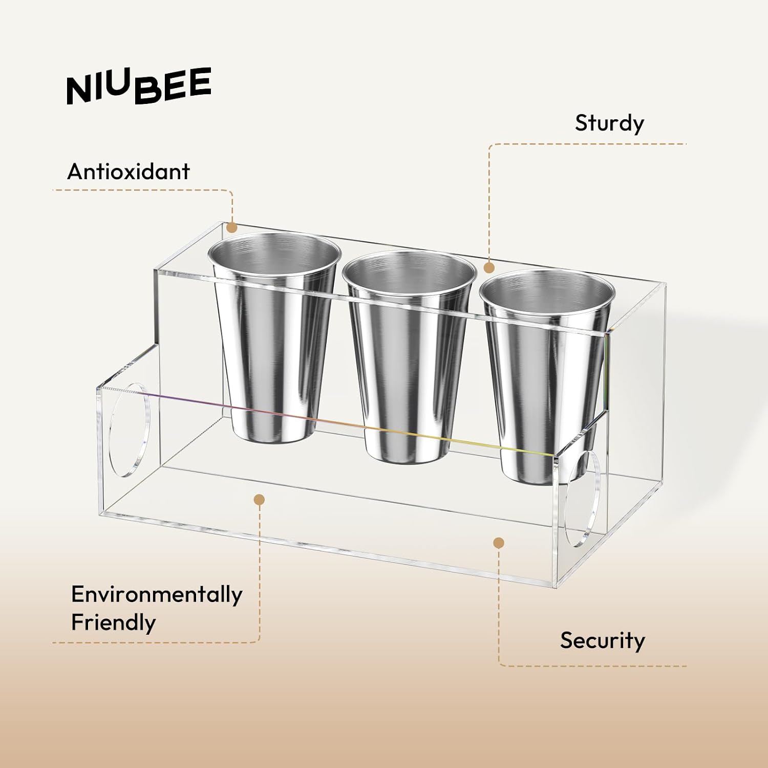 NIUBEE Acrylic Hair Tool Organizer,Hair Dryer Holder Countertop with 3 Cups | Clear, Hot Tools Organizer, Hair Blow