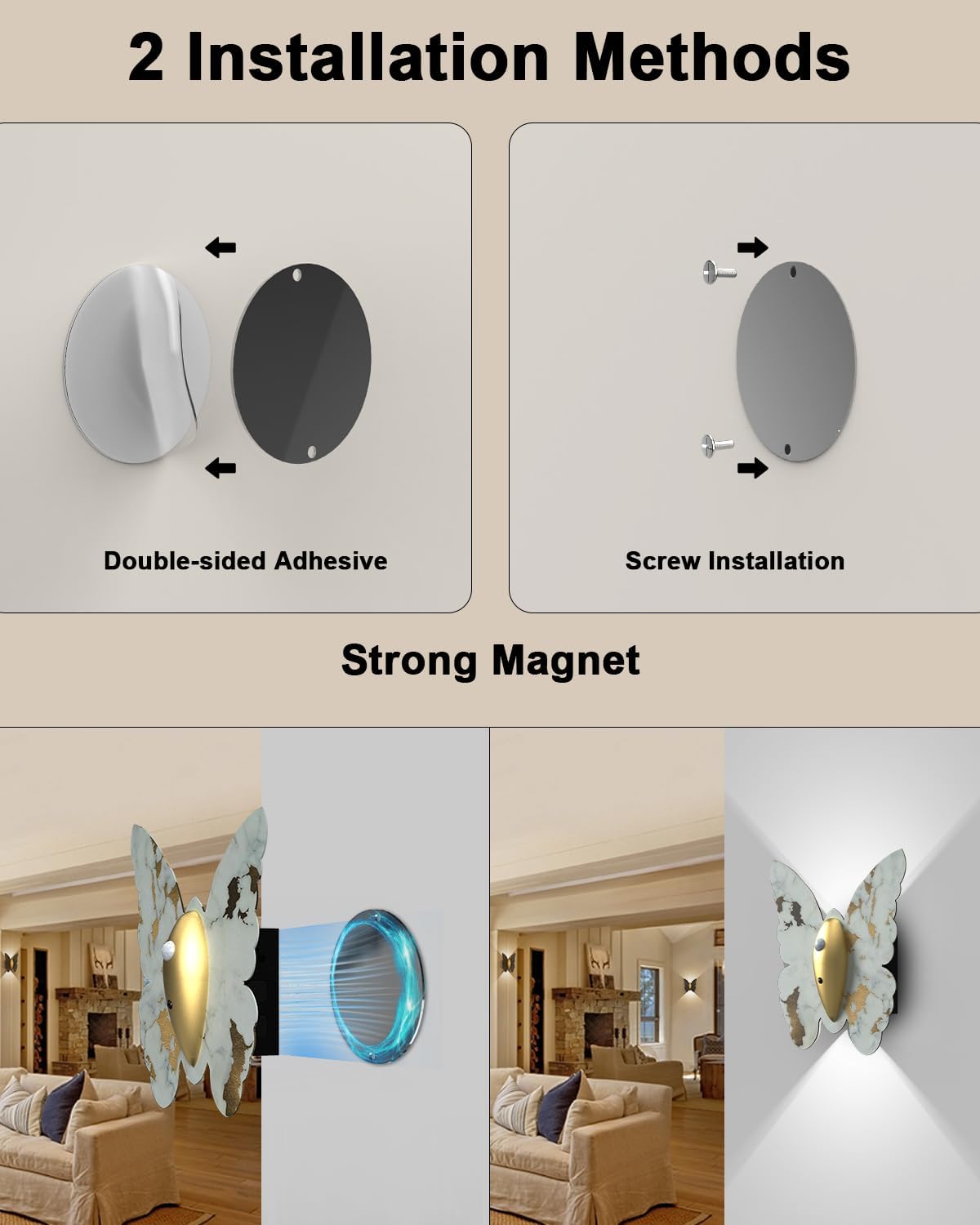 Eneru Motion Sensor Wall Sconce Set of 2, Rechargeable Wall Lights, Indoor | 5000mAh Battery Operated Wall Sconces