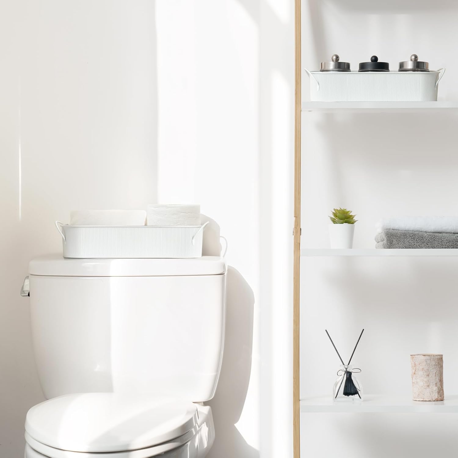 Metal Storage Basket for Toilet Tank Top Bathroom Decor / White