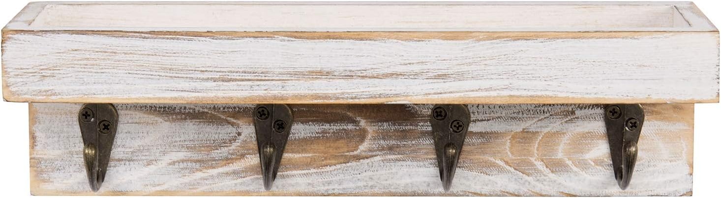 4 Metal Key Hooks / Whitewashed / 10 Inch