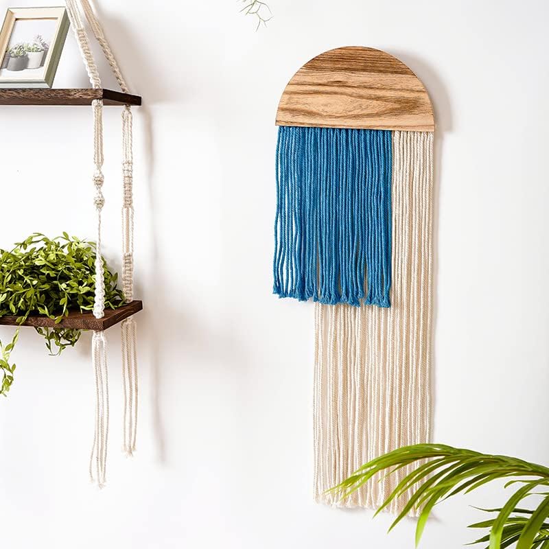 Boho Woven Tapestry / Blue Semicircle