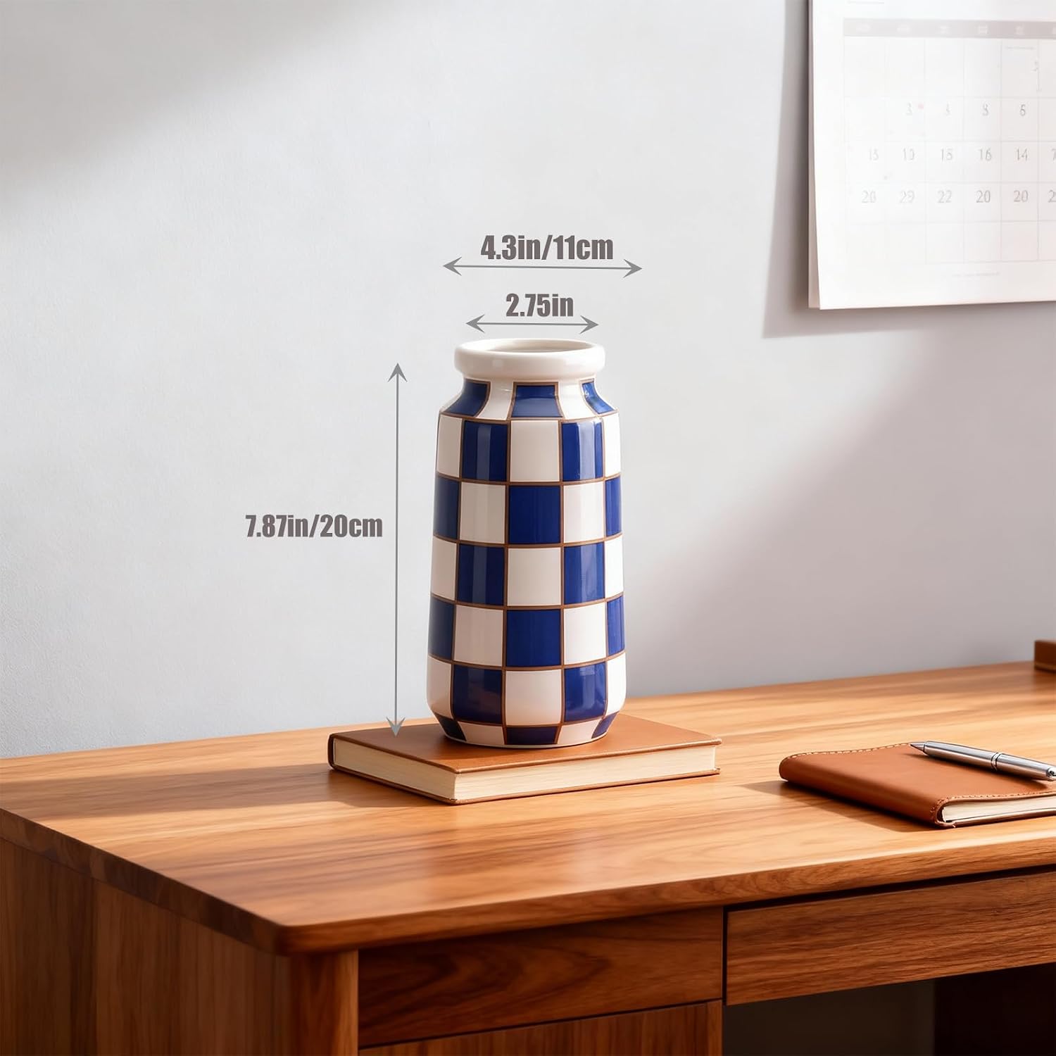 White Ceramic Vase / Blue