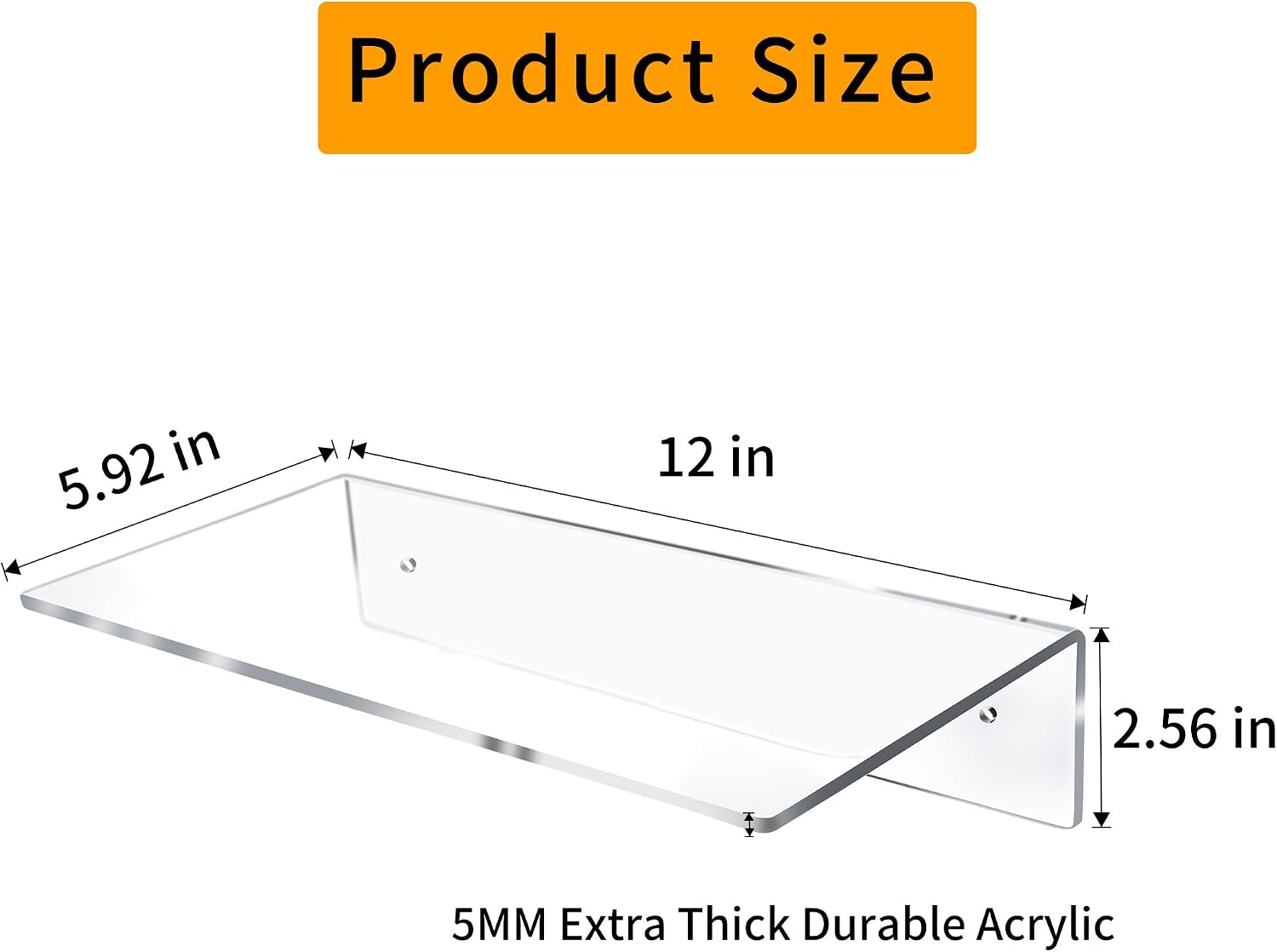 Jansburg 12 Inch L-Shaped Acrylic Floating Shelf Clear Wall Mounted Shelves Invisible 5MM Thick Shelf for Wall Storage