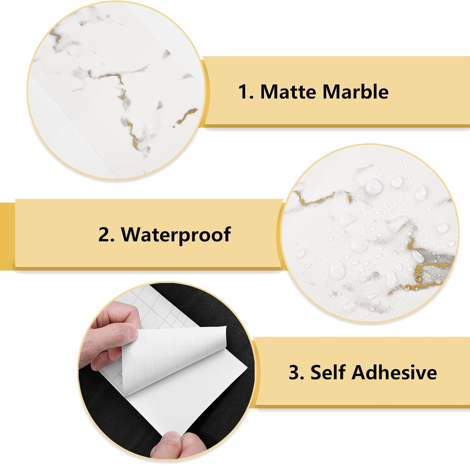 White/Gold Marble Peel and Stick Wallpaper Borders for Counter / 3.9 x 394 / Matte White/gold Marble