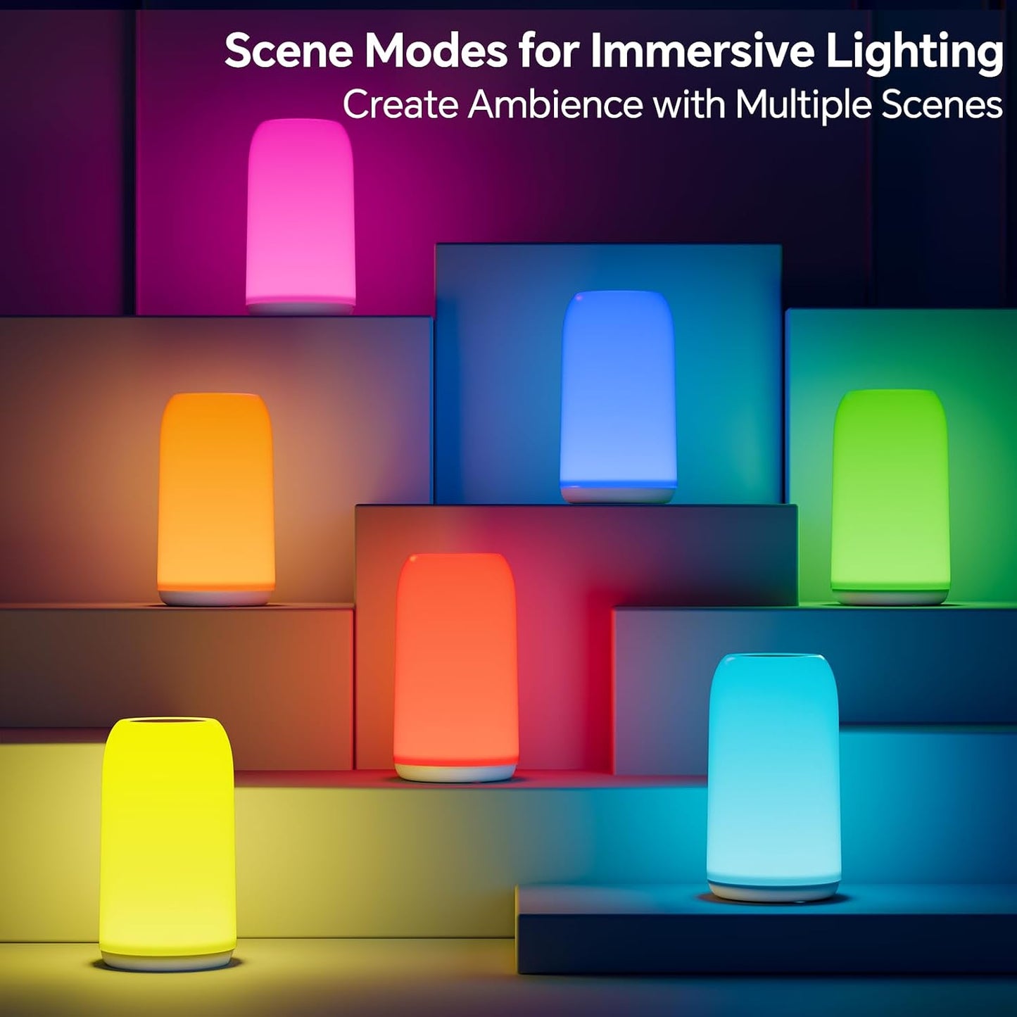 ROOTRO Cordless Table Lamps Rechargeable, Touch Lamp for Bedroom [Sleek Design & RGB Mode] 4-Level Brightness Small