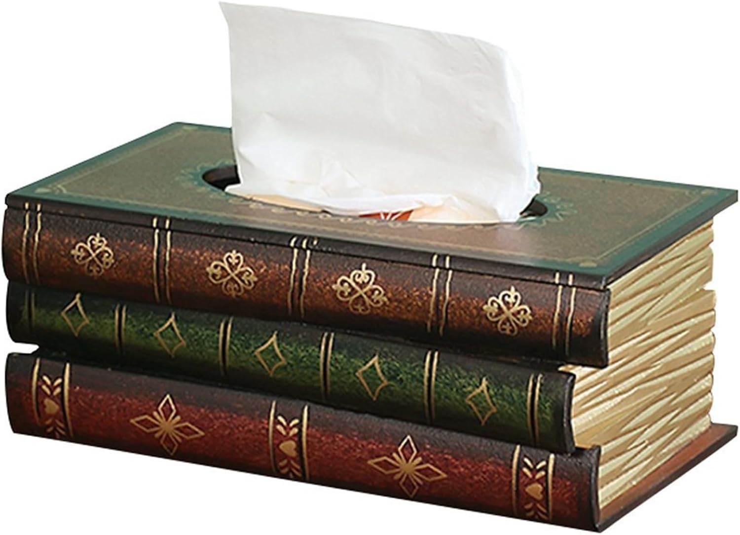 Elegant Wooden Antique Book Tissue Holder Dispenser/Novelty Napkin Holder / 10.75 x 6.5 x 4