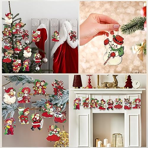 Geelin 24 Pcs Vintage Christmas Ornaments Hanging Wooden Cutouts for Tree