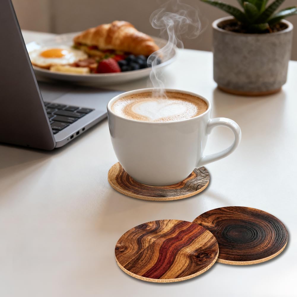 Coasters Colorful Wooden Coasters Bulk Round Housewarming Gift for New Home / Wood Grain / Set of 9