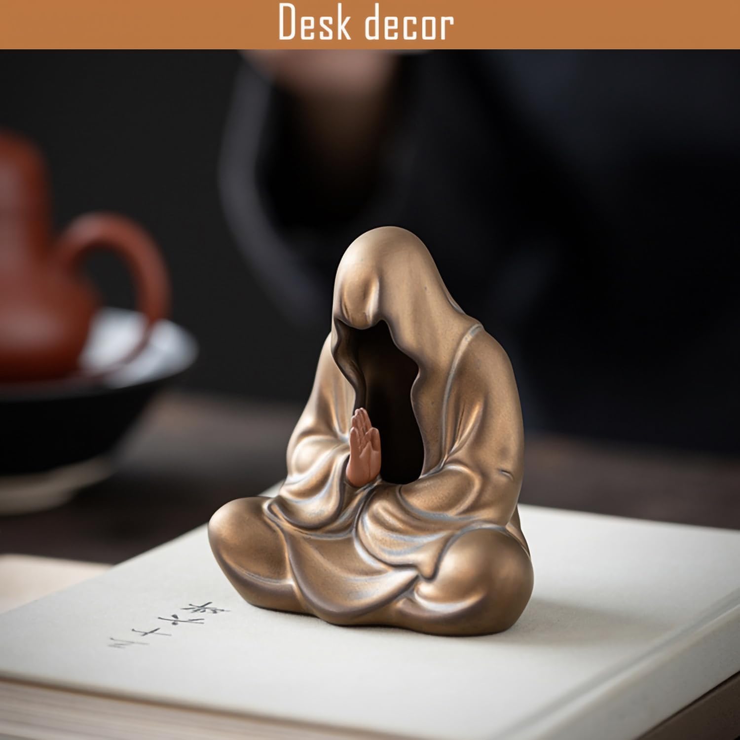 Faceless Buddha Statue Small Ceramic Buddha Figurine for Zen Meditation / Bronze