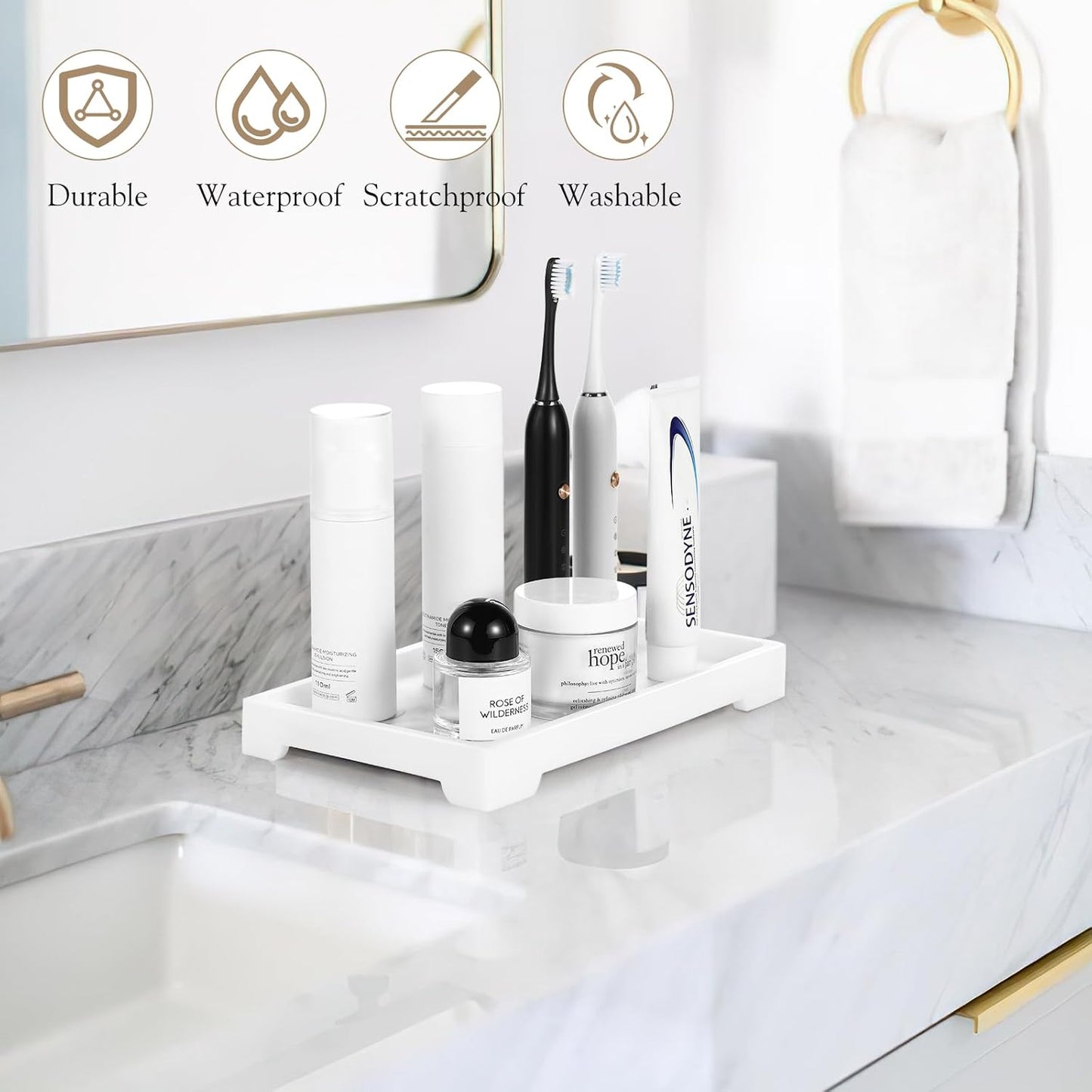Resin Vanity Tray / B - White Marble / Medium / 10.03 x 5.9