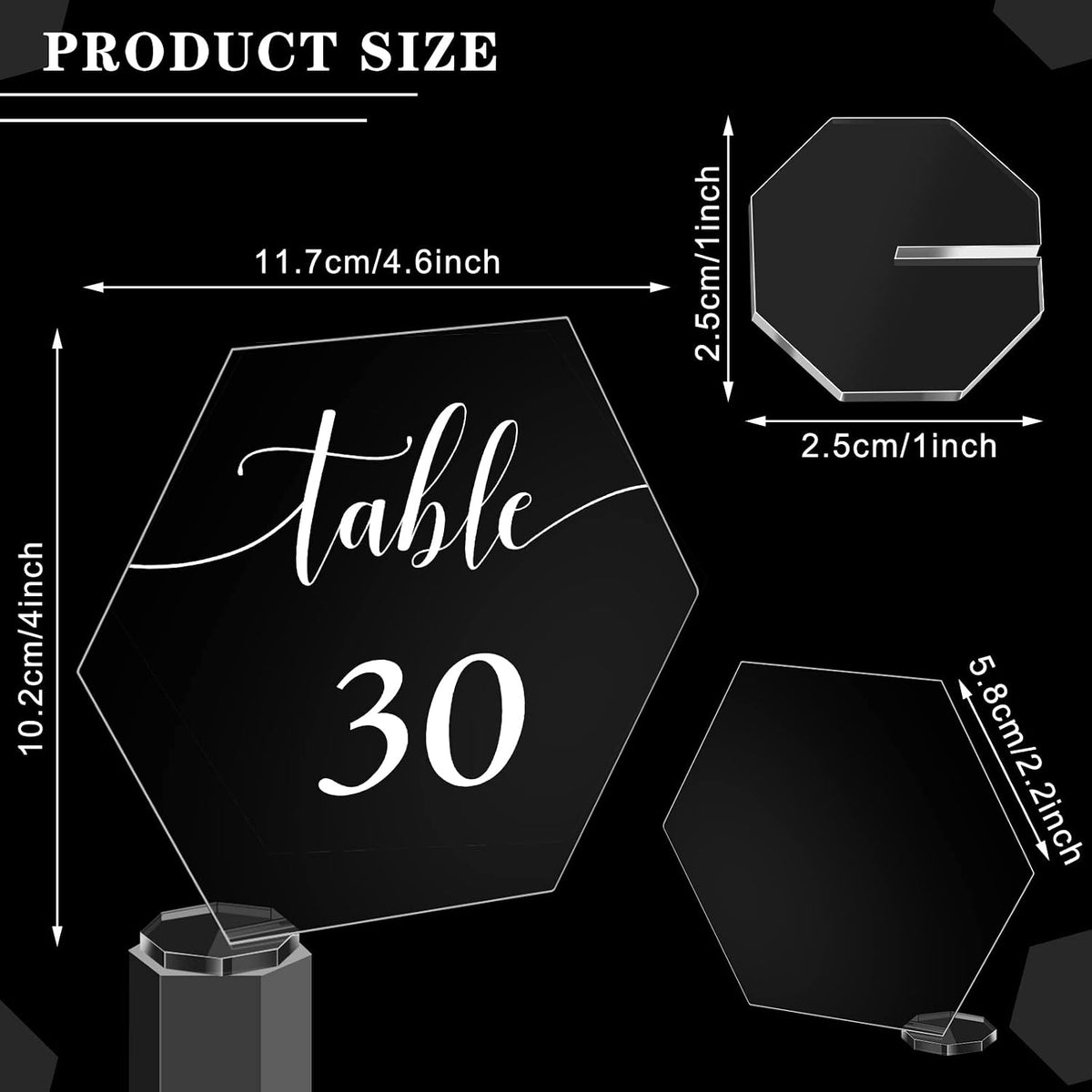 30 Pieces Acrylic Table Numbers 1-30 for Wedding Reception Clear Table Number Signs 1-30 with Stand Hexagonal Rectangle