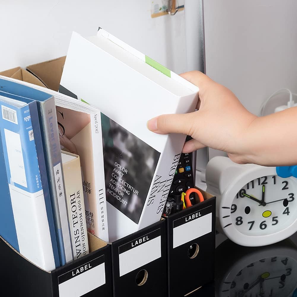 Foldable Desk File Holder Organizer Sturdy Cardboard Magazine Storage Box Document Rack with Blank Label Stickers for
