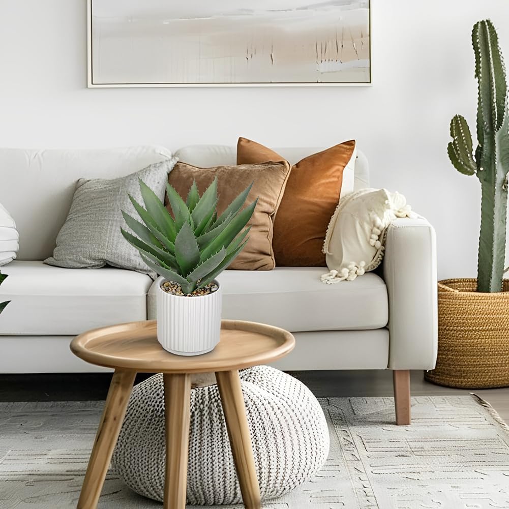 Large Artificial Agave Plants 11.8" Fake Succulents Potted Faux Aloe Vera Plant / Light Green