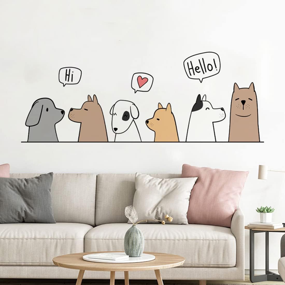 Dogs 'Say Hi' Cartoon Wall Decals / 11.8 Inch