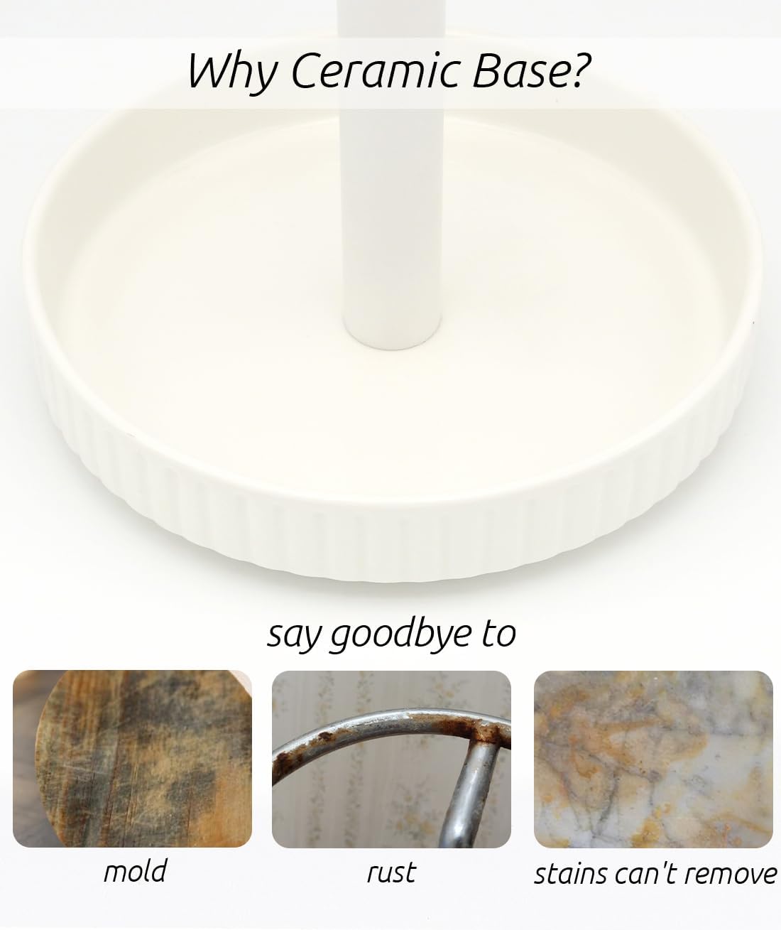 Paper Towel Holder Countertop,Ceramic Base,Fits Double to Family Rolls,A | Easy-to-Clean,1.5 lbs Weight,7" B x 12.5"