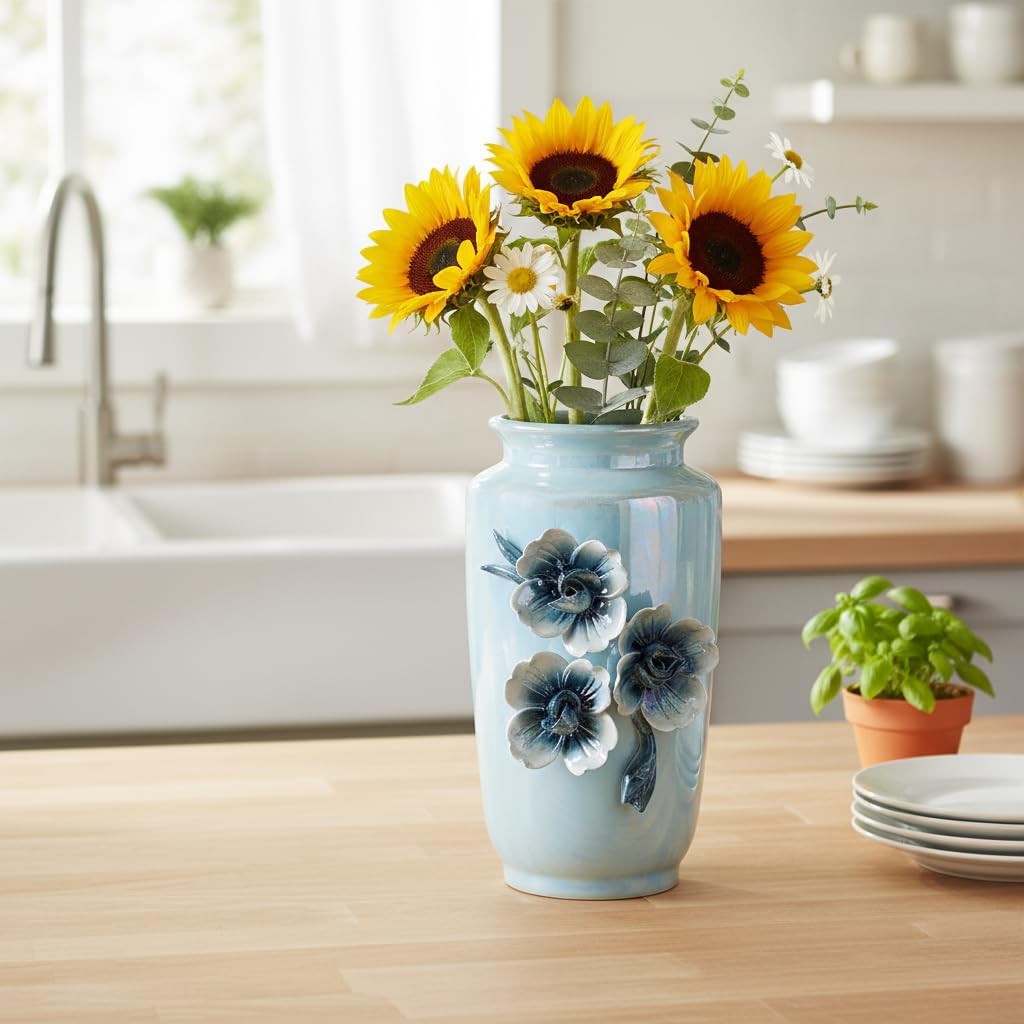 Ceramic Vase / Small Decorative Vase / Blue / 7 Inch