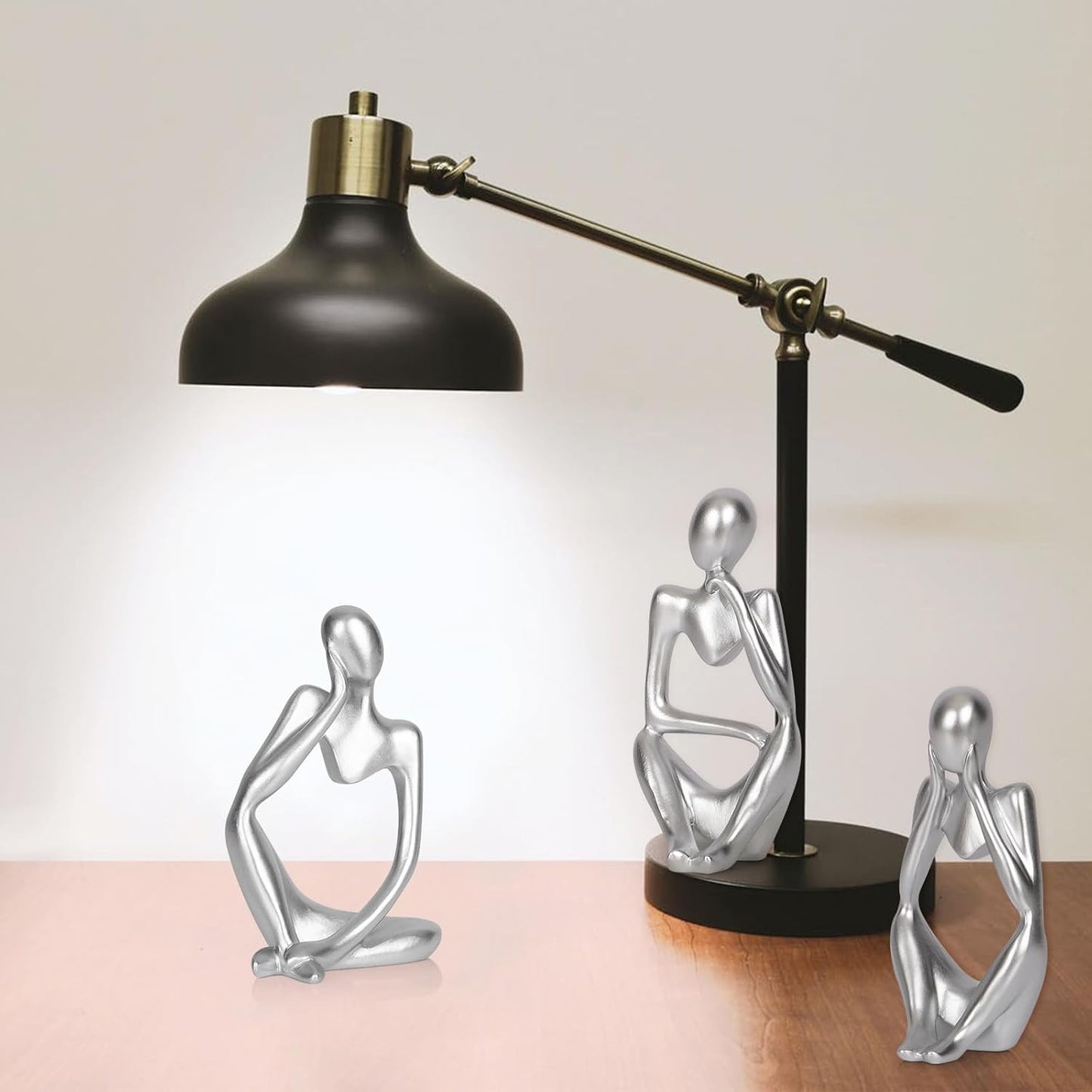Sandstone Resin Thinker Style Abstract Sculpture Statue Collectible / Small Silver / Set of 3