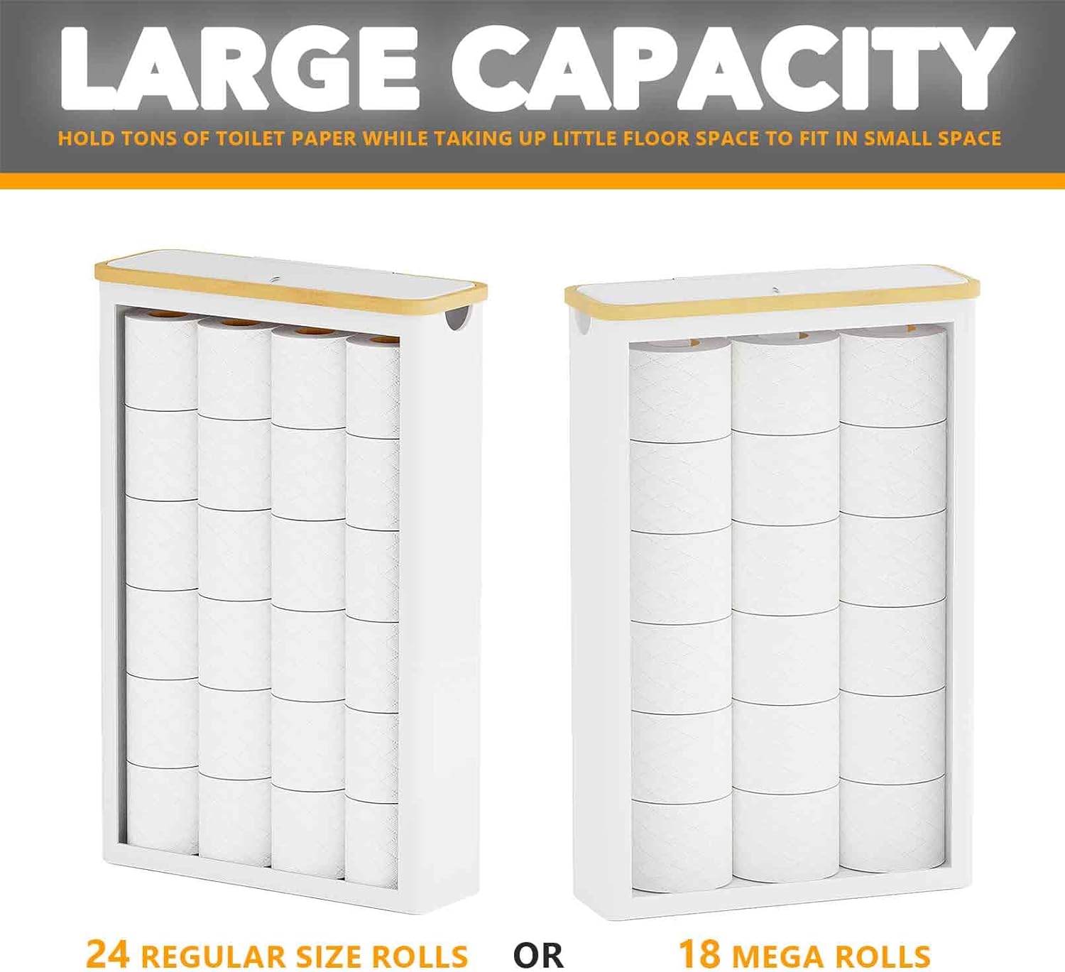 SpaceAid Extra Large Toilet Paper Storage with Lid, Hold up to 24 Regular Rolls or 18 Mega Rolls, Slim Toilet Paper