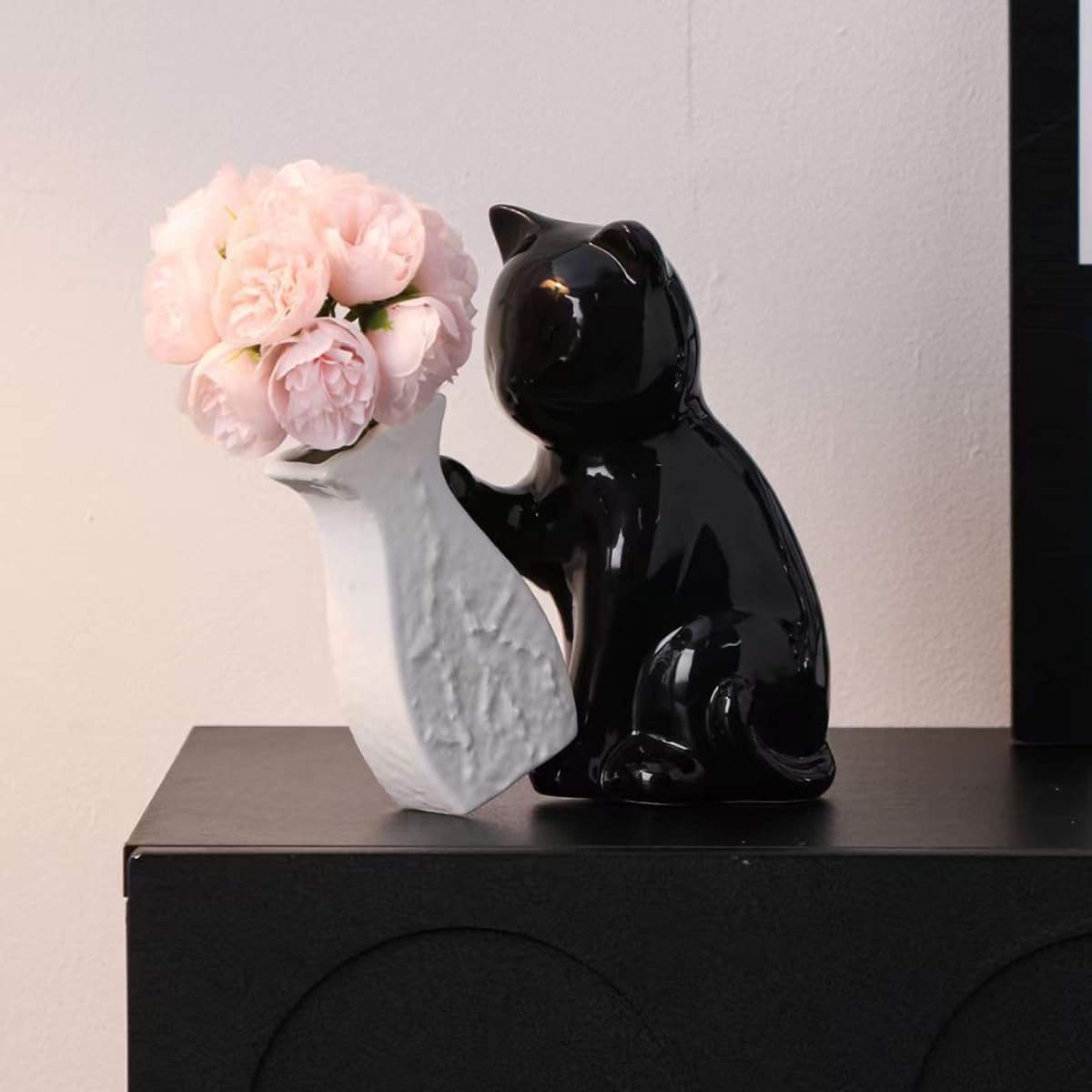 Cat Figurines Statue Figurine Ceramics Cat Decor Home Office Desk Decor Gift for Cat Lovers / Black