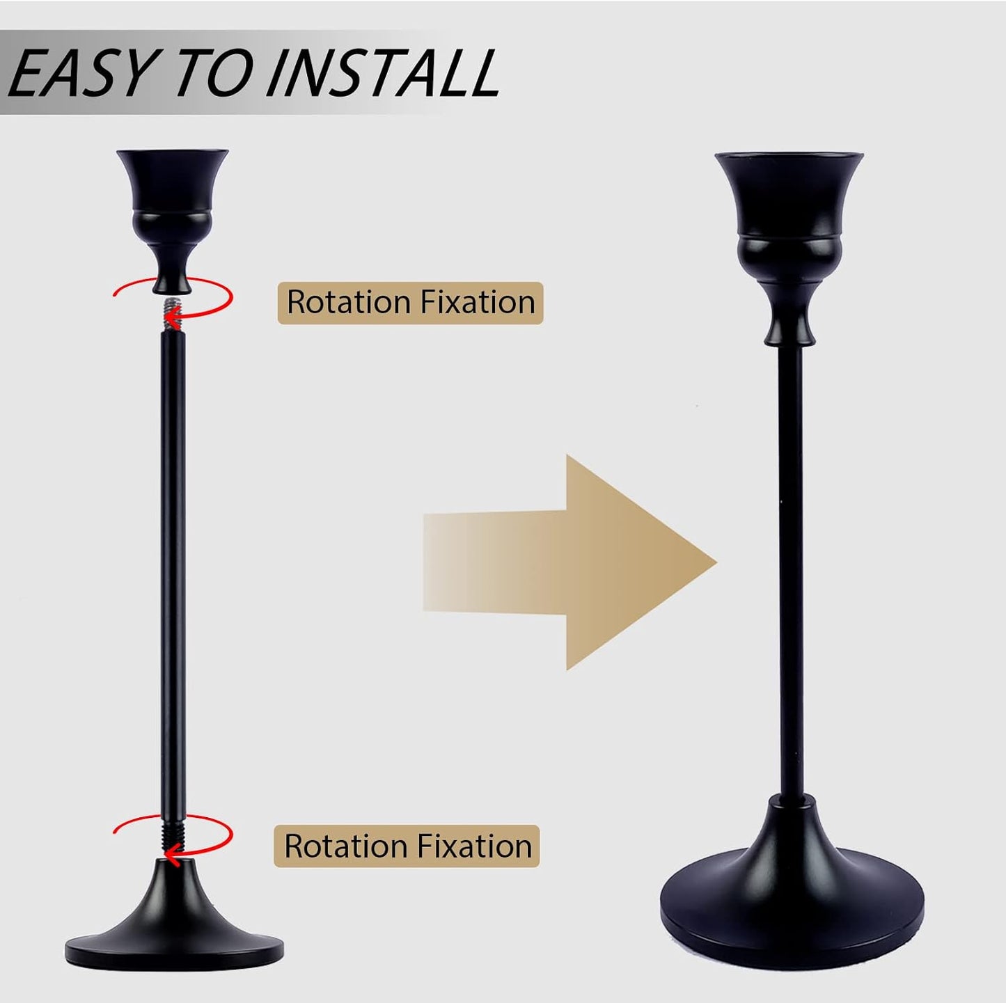 BEZURA Black Taper Candle Holders Set of 6,Aluminum Alloy Candlestick Holders for Candlesticks Vintage Metal Candle