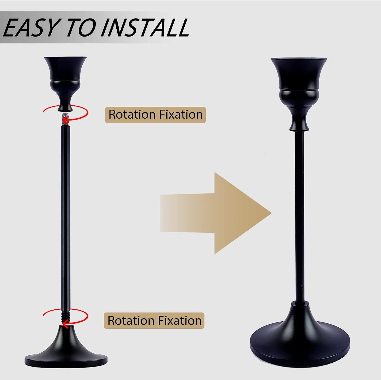 BEZURA Black Taper Candle Holders Set of 6,Aluminum Alloy Candlestick Holders for Candlesticks Vintage Metal Candle