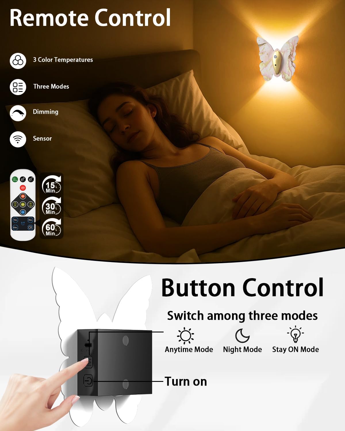 Eneru Motion Sensor Wall Sconce Set of 2, Rechargeable Wall Lights, Indoor | 5000mAh Battery Operated Wall Sconces