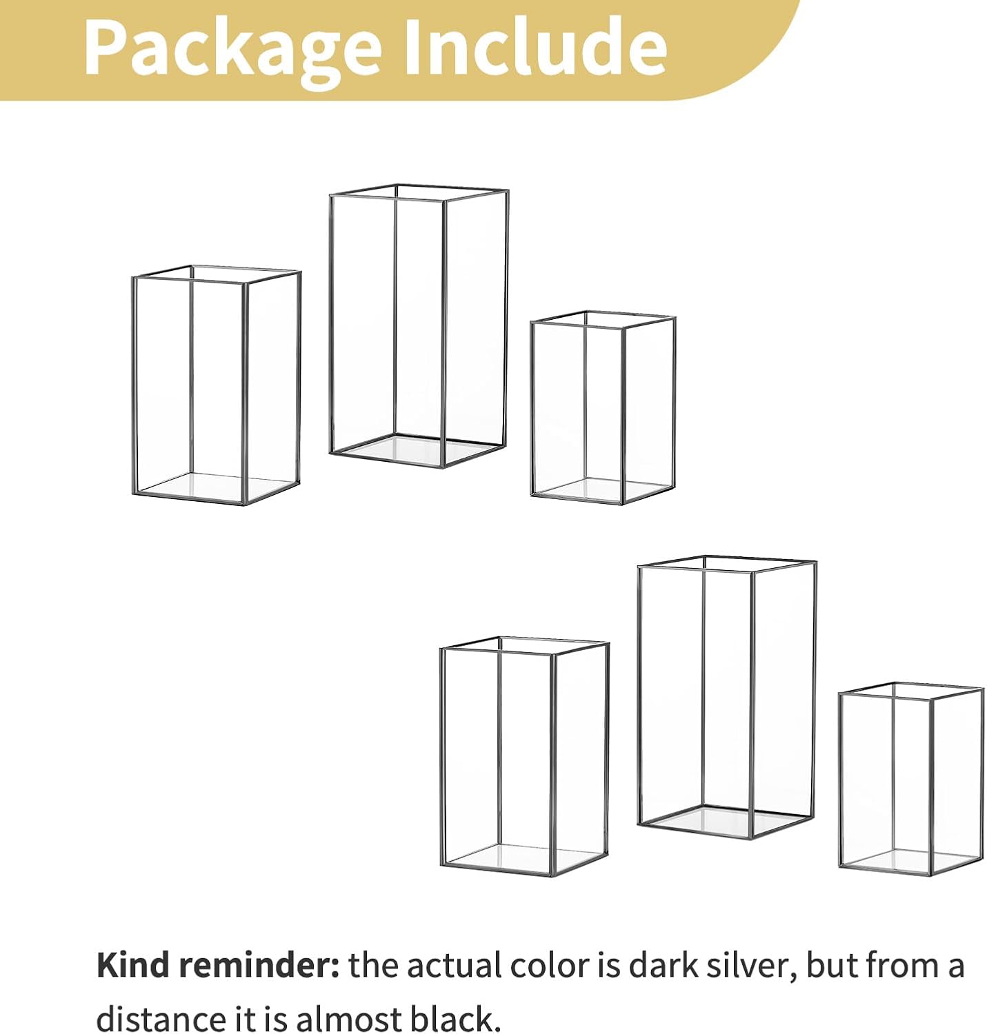 Nuptio Glass Candle Holders Hurricane Holder for Pillar Candles 6 Pcs Black Metal Candle Holders Large Rectangular