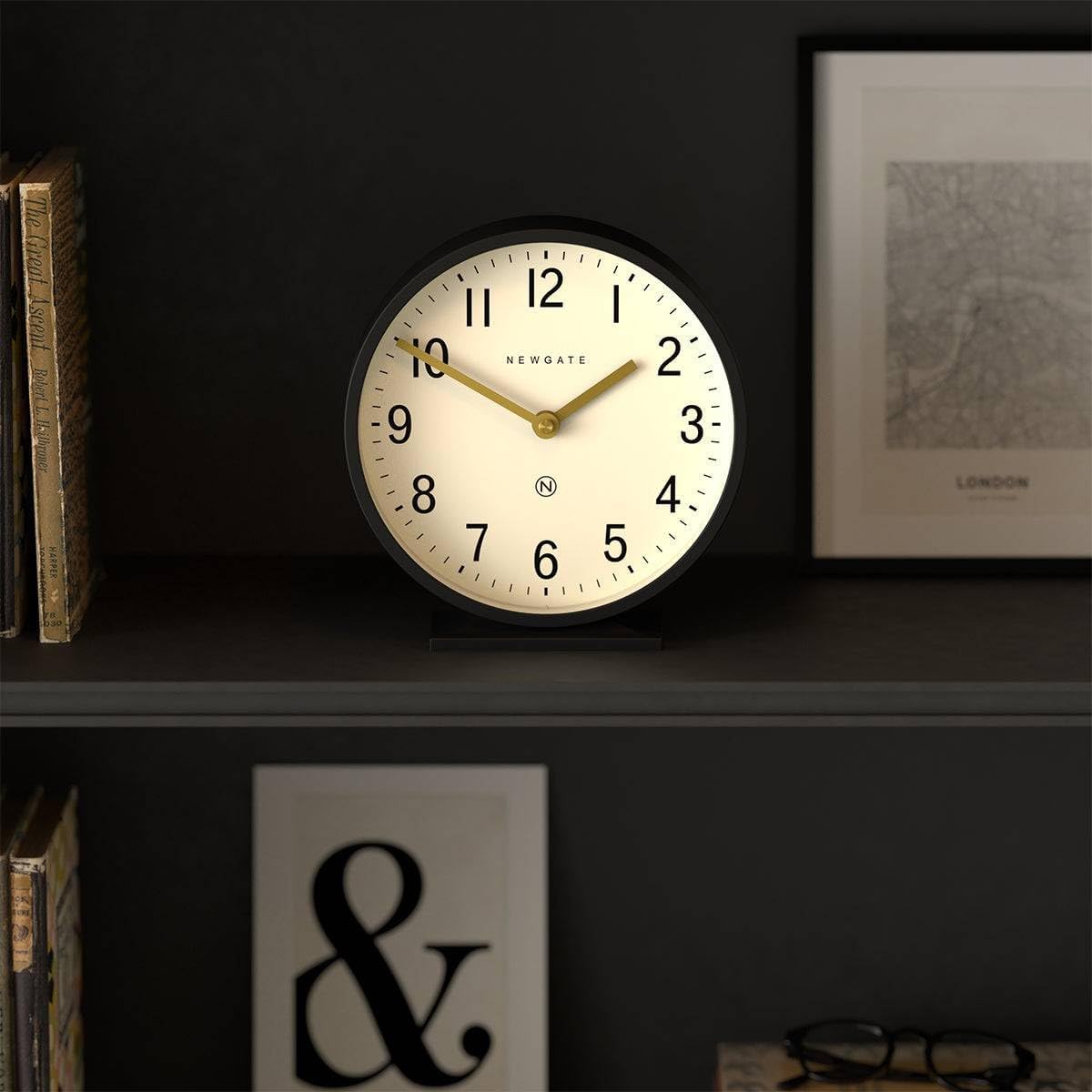 NEWGATE® Q Mantel Clock | Modern Classic Round Mantel Clock | Black | Contemporary Style for Mantel, Desk, Table, Shelf