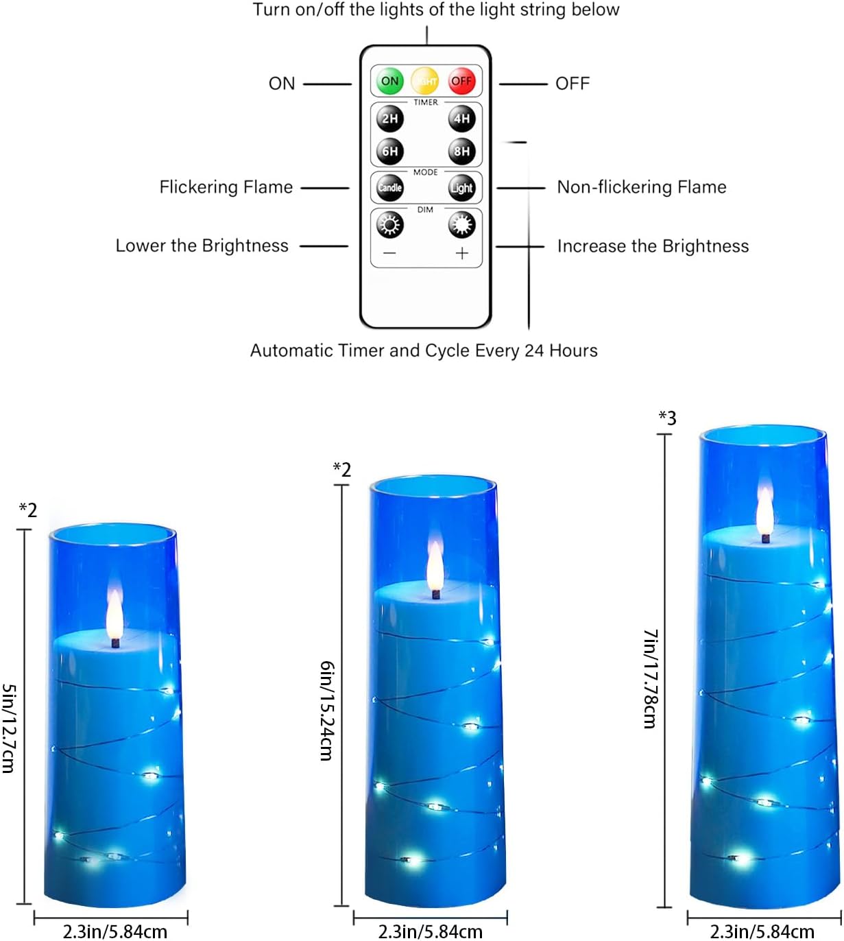 Flameless Candles,with Embedded Star String, Battery Operated Candles Flickering LED Pillar Candles with Remote Control